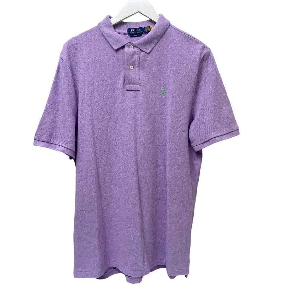 POLO Ralph Lauren Polo Shirt Large Purple Logo Cotton Pique Preppy Mens